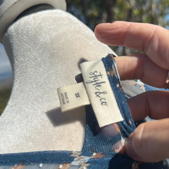 Style & Co. Womens Teal Mesh Printed Ruffle Front Tunic Top 3X NWOT - Picture 5 of 7